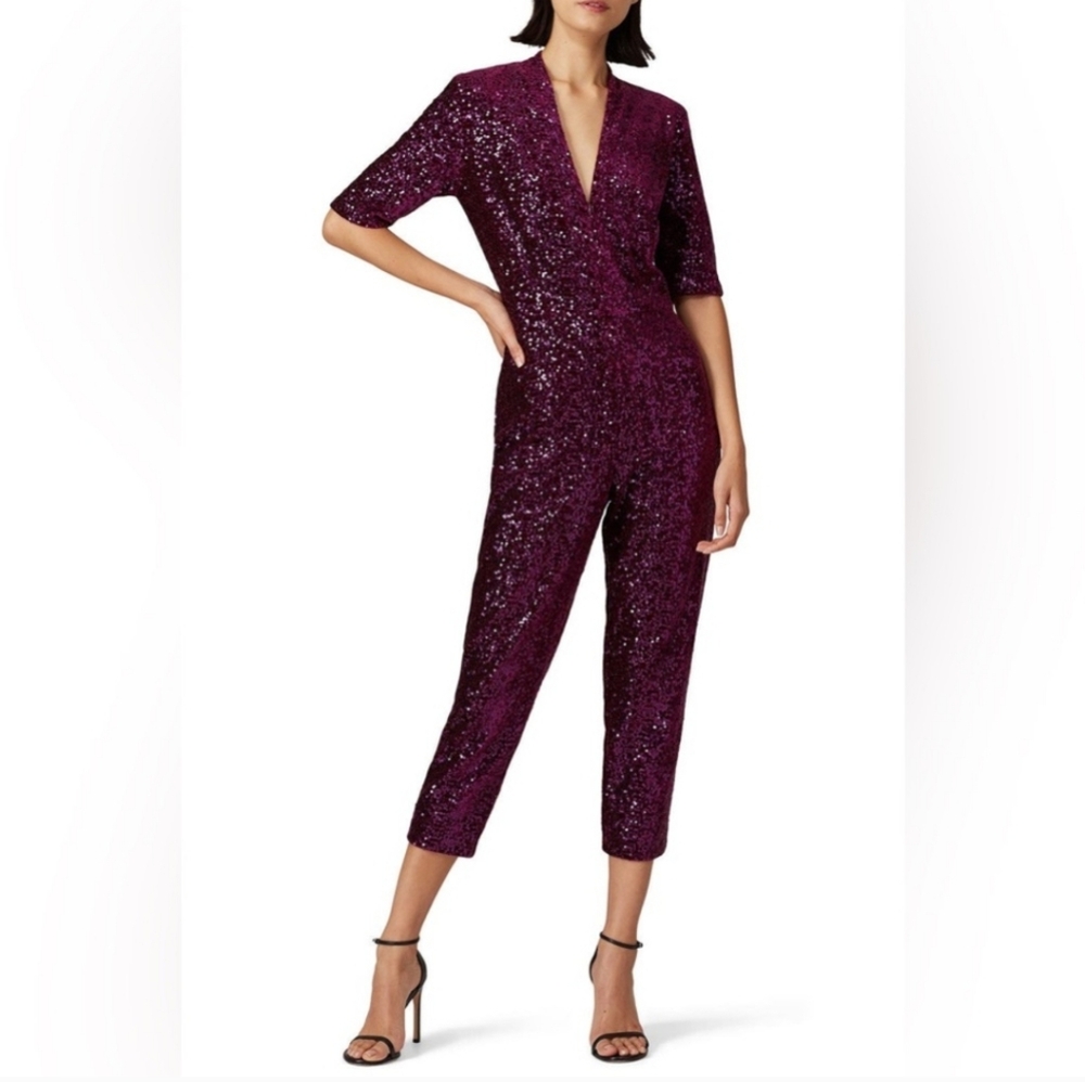 Amanda Uprichard Deep Purple Sequin Jumpsuit